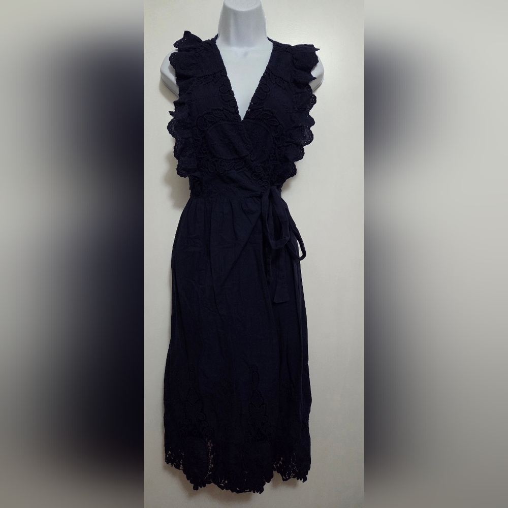 Everleigh Navy Lace Wrap Dress Size Small - Picture 2 of 16